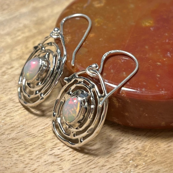 NWOT Ethiopian Opal Spiral Web 925 Sterling Silver Drop Earrings - Picture 6 of 16